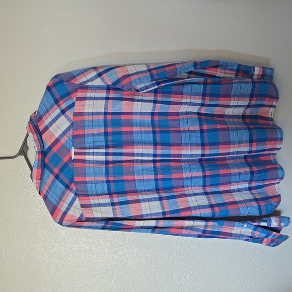 J. Crew | Blue & Pink Plaid Cotton Popover Long Sleeve Top Size Small - Picture 3 of 9